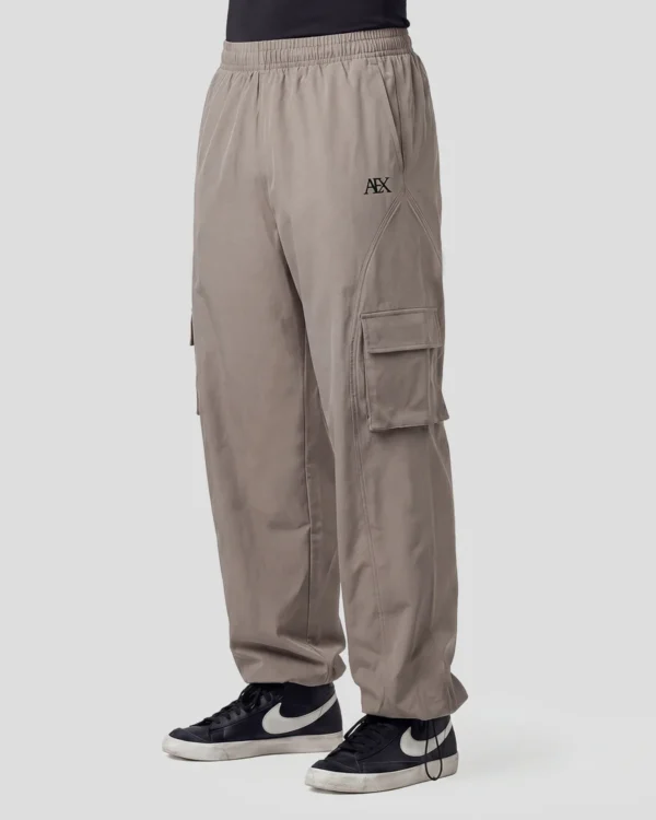 men’s beige elastic waist cargo pants